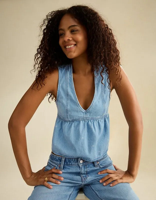 AE Denim Peplum Vest