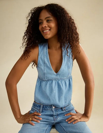 AE Denim Peplum Vest