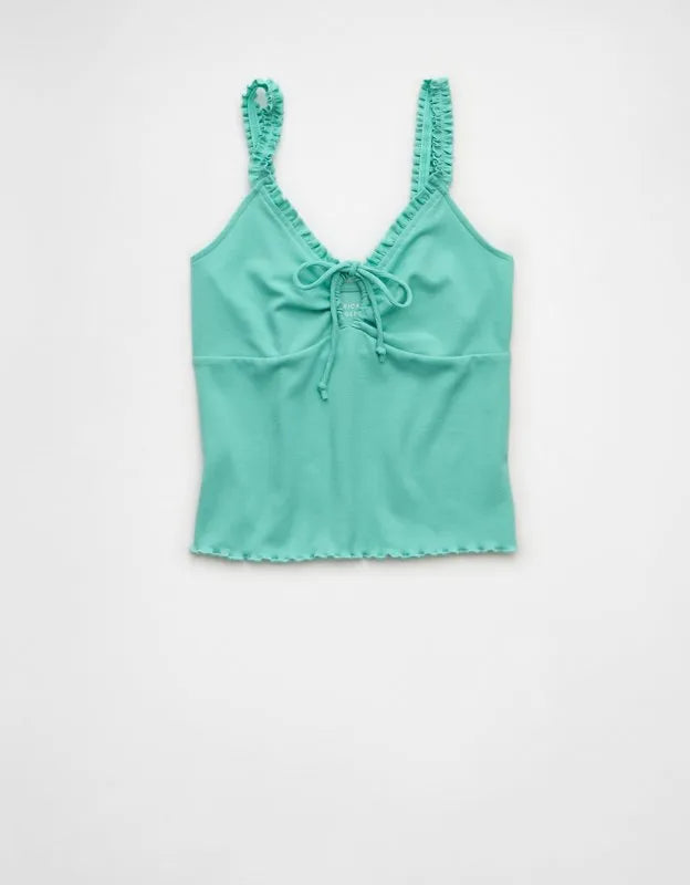 AE Flutter Strap Tie-Front Tank Top