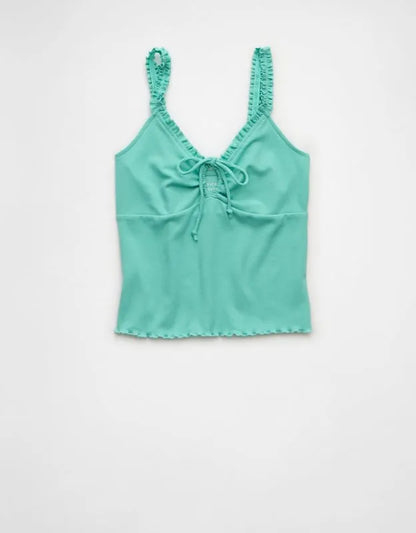 AE Flutter Strap Tie-Front Tank Top