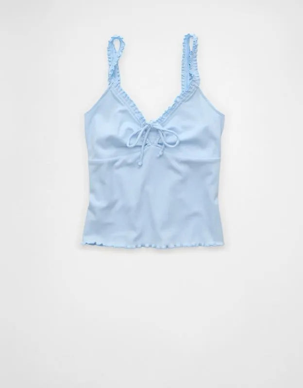 AE Flutter Strap Tie-Front Tank Top