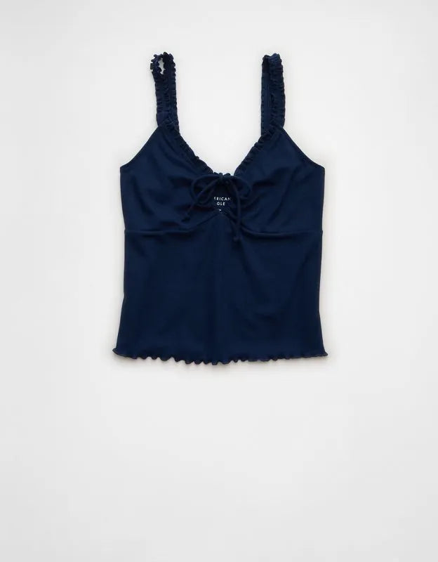 AE Flutter Strap Tie-Front Tank Top