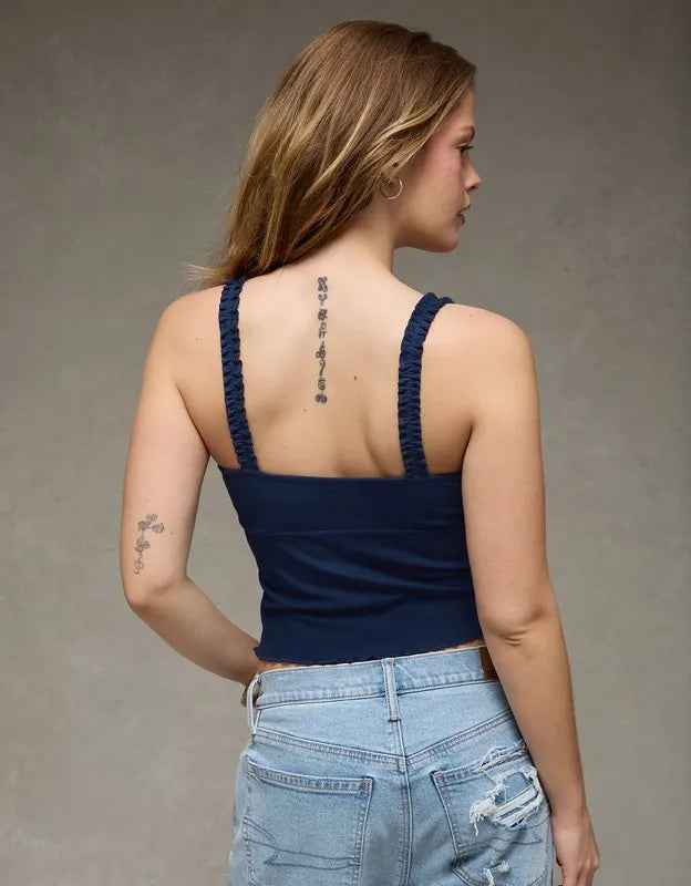 AE Flutter Strap Tie-Front Tank Top
