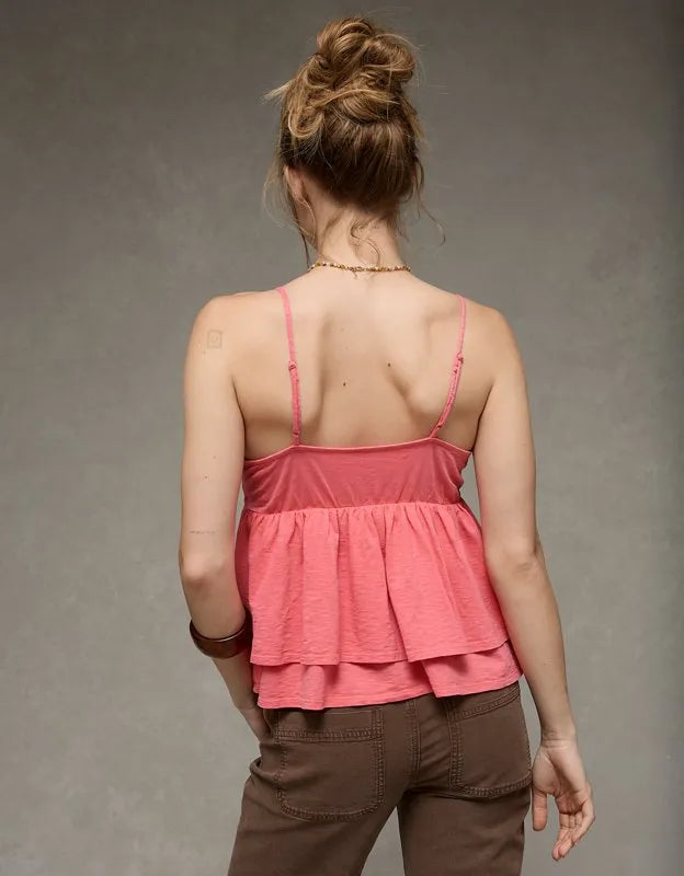 AE Sunchaser Eyelet Ruffle Babydoll Cami Top