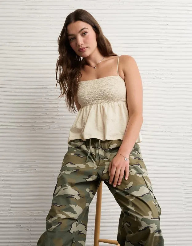 AE Sunchaser Babydoll Smocked Tank Top