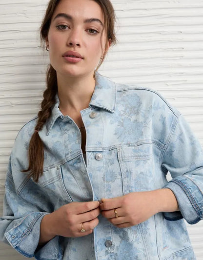 AE Floral Print Denim Swing Jacket