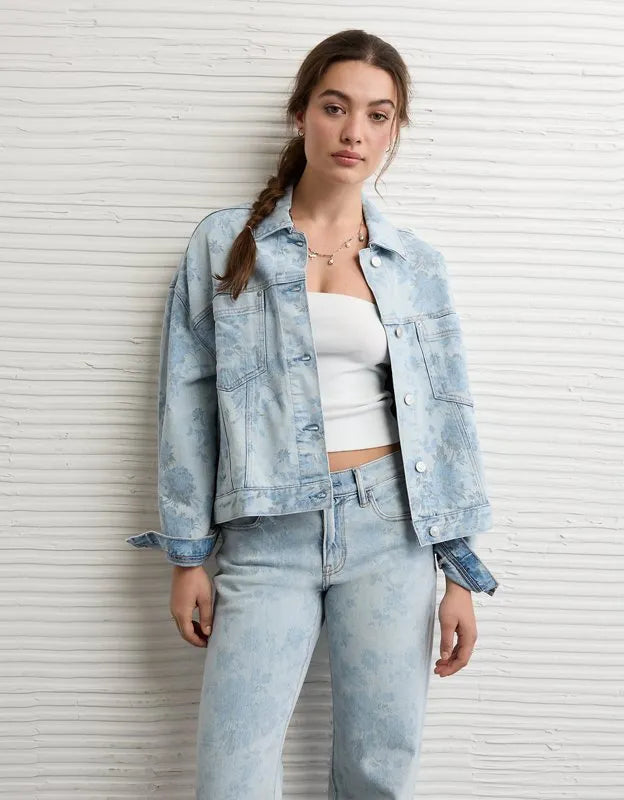 AE Floral Print Denim Swing Jacket
