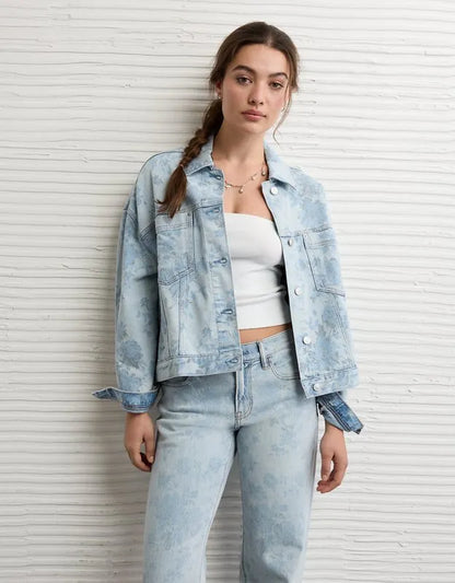 AE Floral Print Denim Swing Jacket