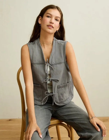 AE Tie-Front Denim Vest