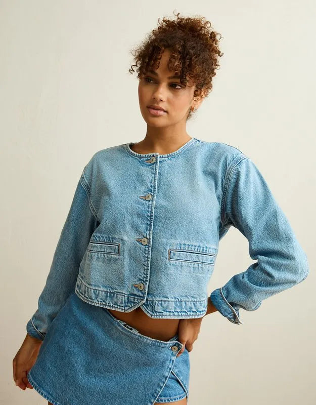 AE Collarless Denim Jacket