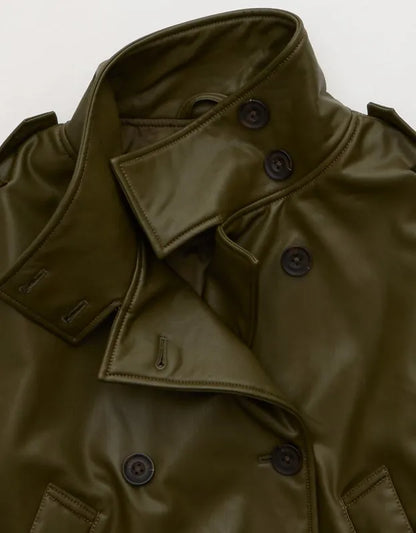 AE Faux Leather Cropped Trench Jacket