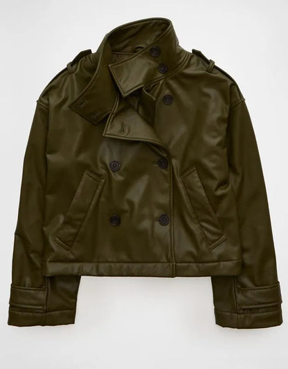 AE Faux Leather Cropped Trench Jacket