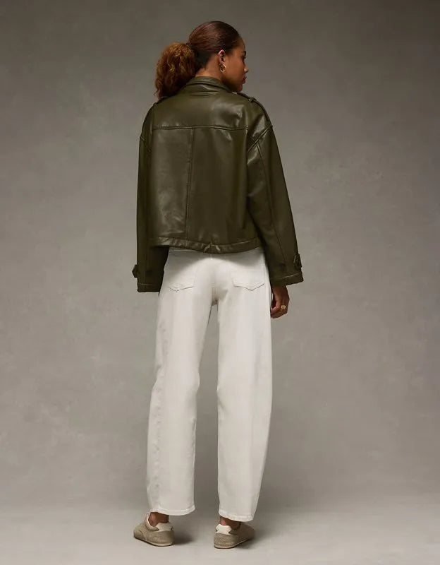 AE Faux Leather Cropped Trench Jacket