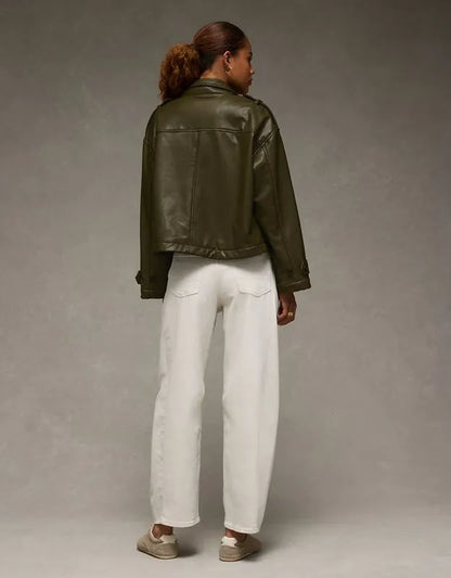 AE Faux Leather Cropped Trench Jacket