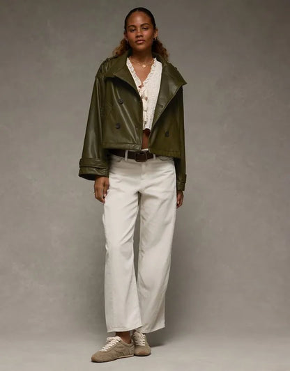 AE Faux Leather Cropped Trench Jacket