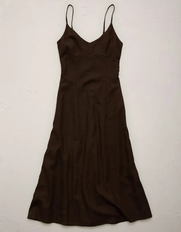 AE77 Linen-Blend Slip Dress