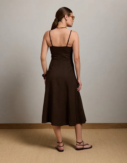 AE77 Linen-Blend Slip Dress