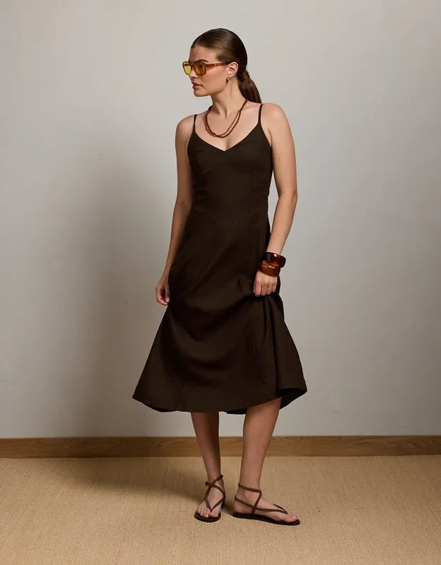 AE77 Linen-Blend Slip Dress