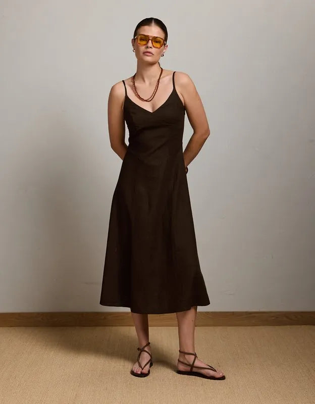 AE77 Linen-Blend Slip Dress