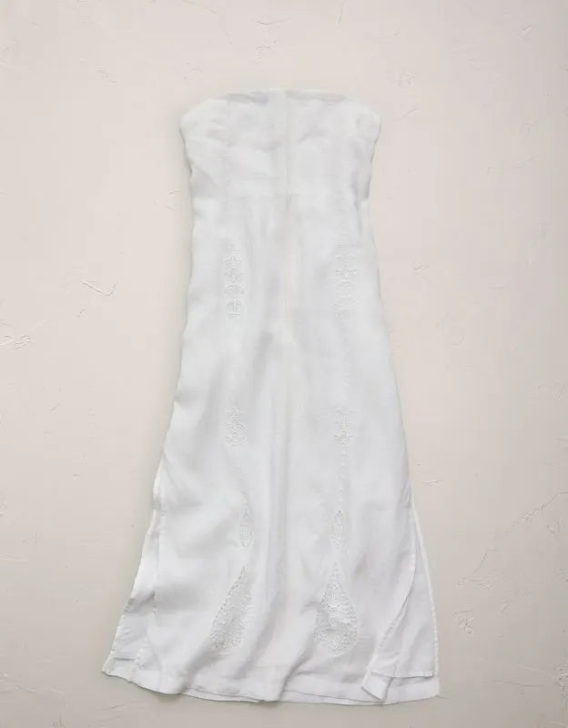 AE77 Embroidered Strapless Linen Tube Dress
