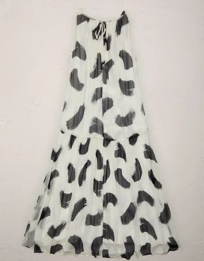 AE77 Printed High Neck Chiffon Dress