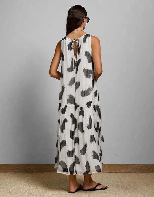 AE77 Printed High Neck Chiffon Dress
