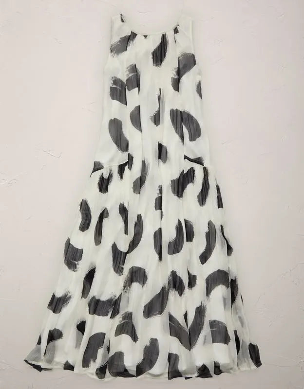 AE77 Printed High Neck Chiffon Dress