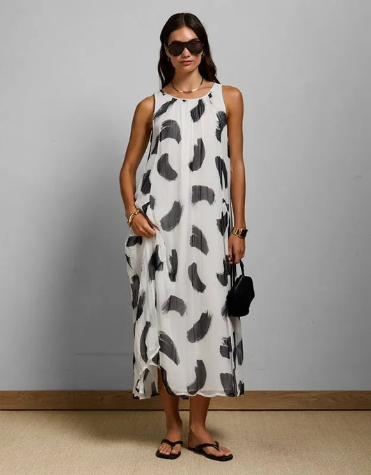 AE77 Printed High Neck Chiffon Dress
