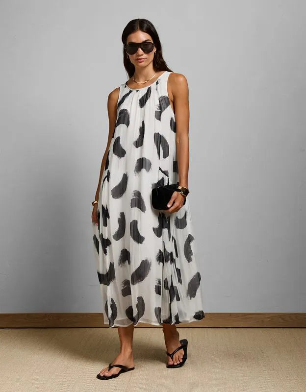 AE77 Printed High Neck Chiffon Dress