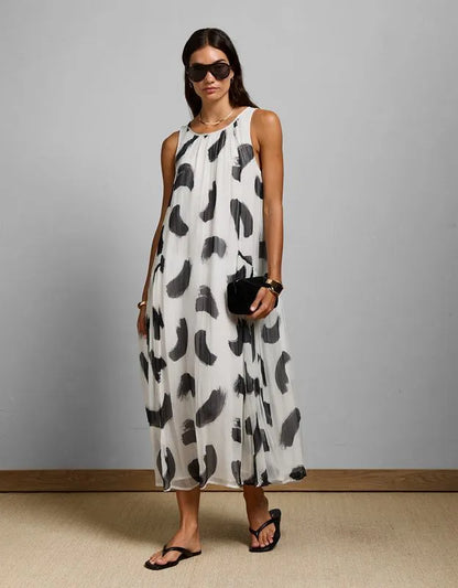 AE77 Printed High Neck Chiffon Dress