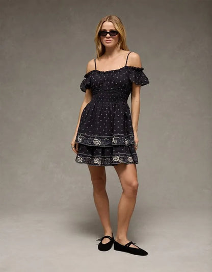 AE Off-The-Shoulder Smocked Mini Dress