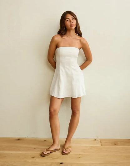 AE Linen-Blend Strapless Mini Dress