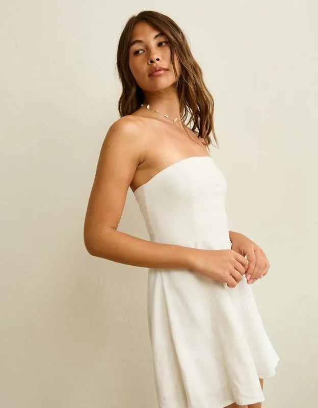 AE Linen-Blend Strapless Mini Dress