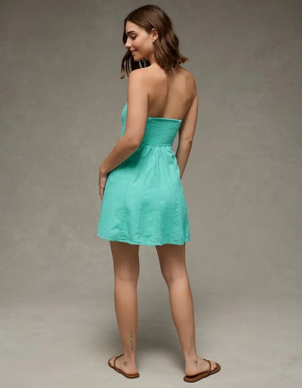 AE Linen-Blend Strapless Mini Dress