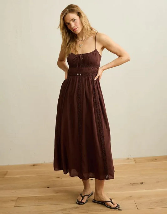 AE Tie-Front Lace Midi Dress