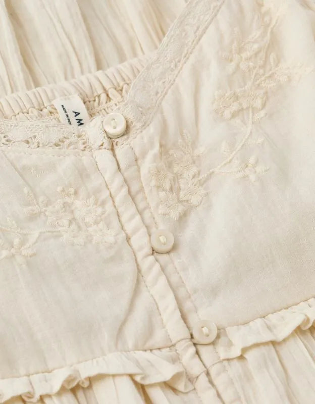 AE Babydoll Puff-Sleeve Embroidered Mini Dress