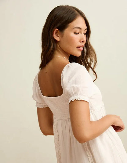 AE Babydoll Puff-Sleeve Embroidered Mini Dress