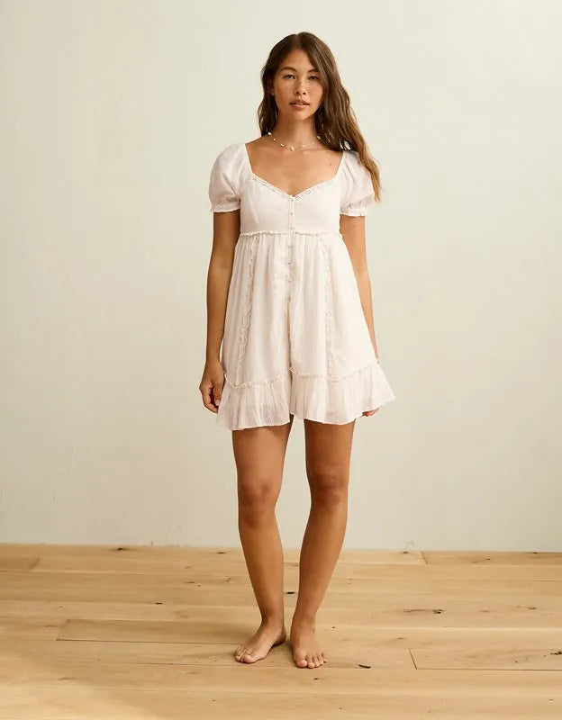 AE Babydoll Puff-Sleeve Embroidered Mini Dress
