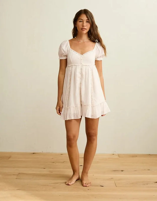 AE Babydoll Puff-Sleeve Embroidered Mini Dress