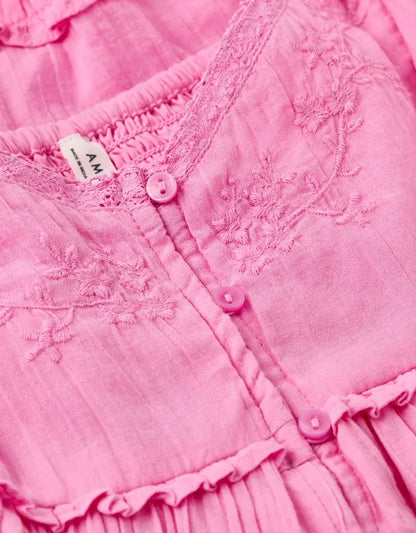 AE Babydoll Puff-Sleeve Embroidered Mini Dress