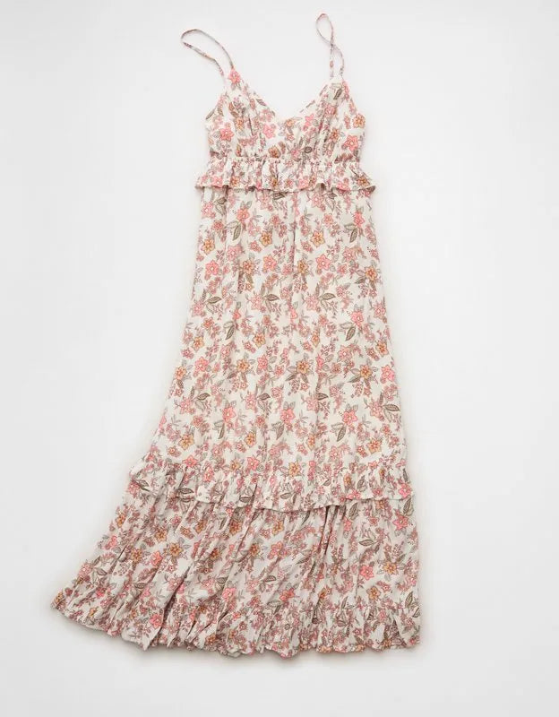 AE V-Neck Ruffle Midi Dress