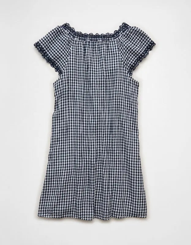 AE V-Neck Ruffled Button-Up Mini Dress