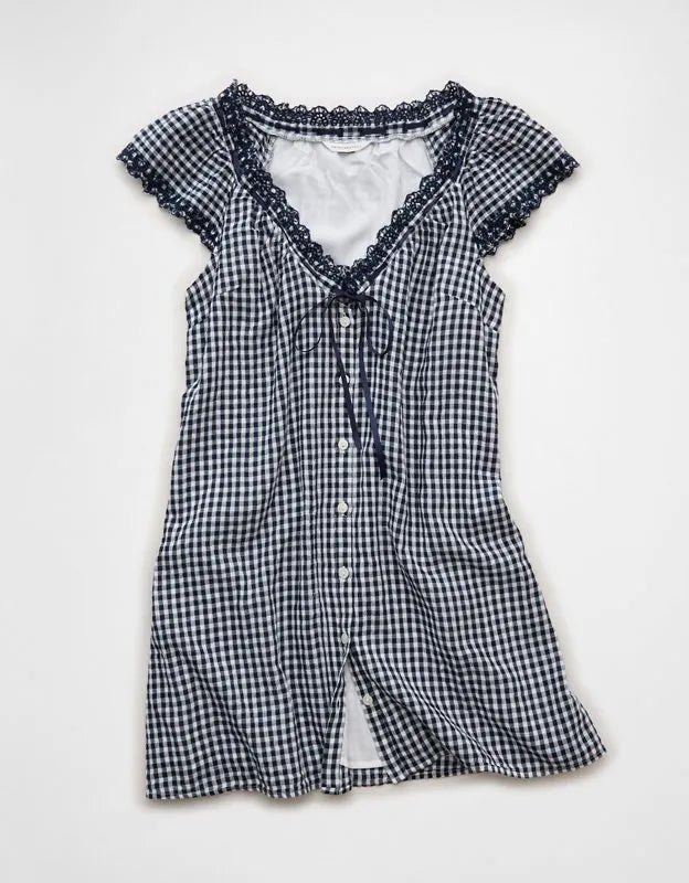 AE V-Neck Ruffled Button-Up Mini Dress