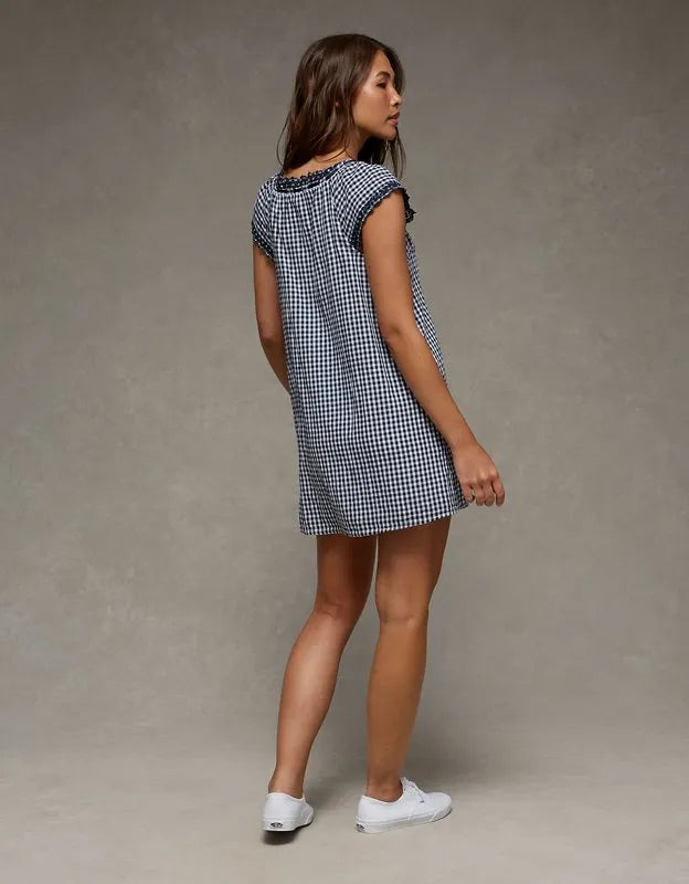 AE V-Neck Ruffled Button-Up Mini Dress