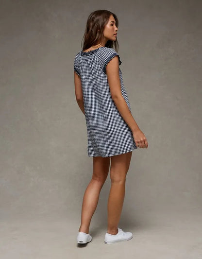 AE V-Neck Ruffled Button-Up Mini Dress