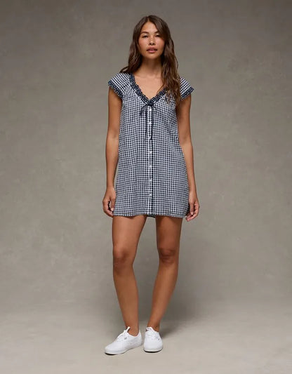AE V-Neck Ruffled Button-Up Mini Dress