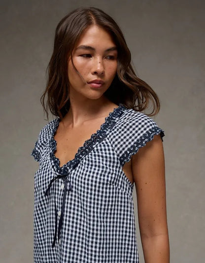 AE V-Neck Ruffled Button-Up Mini Dress