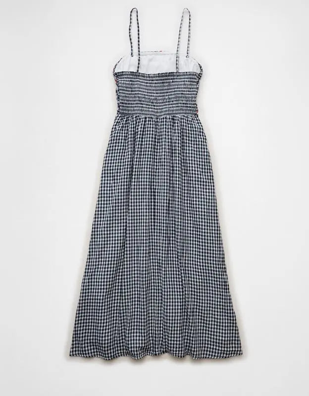 AE Strapless Smocked Embroidered Midi Dress