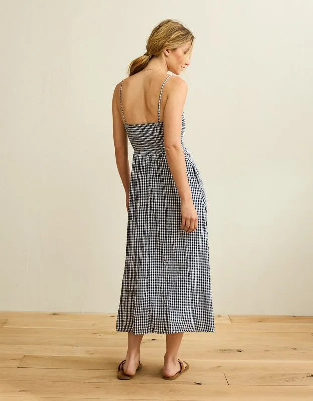 AE Strapless Smocked Embroidered Midi Dress