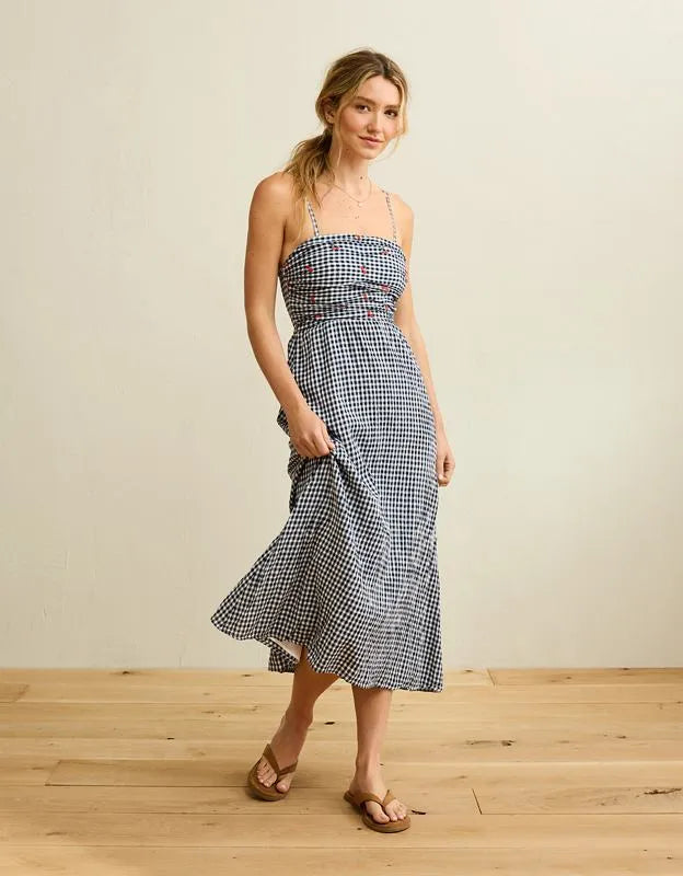 AE Strapless Smocked Embroidered Midi Dress